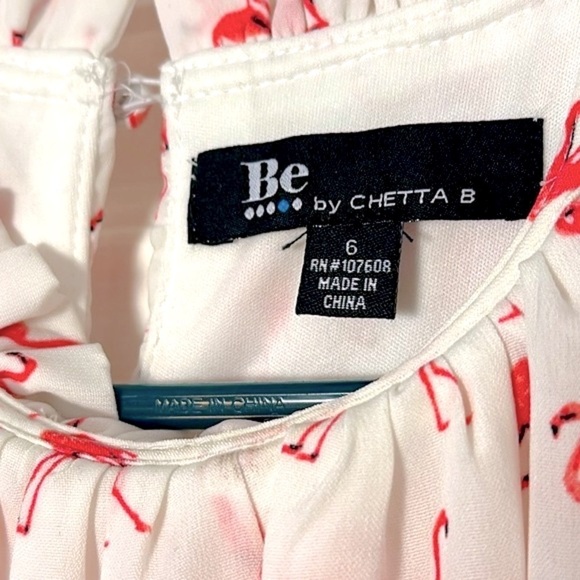 Women’s Be By Chetta B Flamingo Polyester White & Pink Maxi Dress Size 6 - Picture 10 of 12